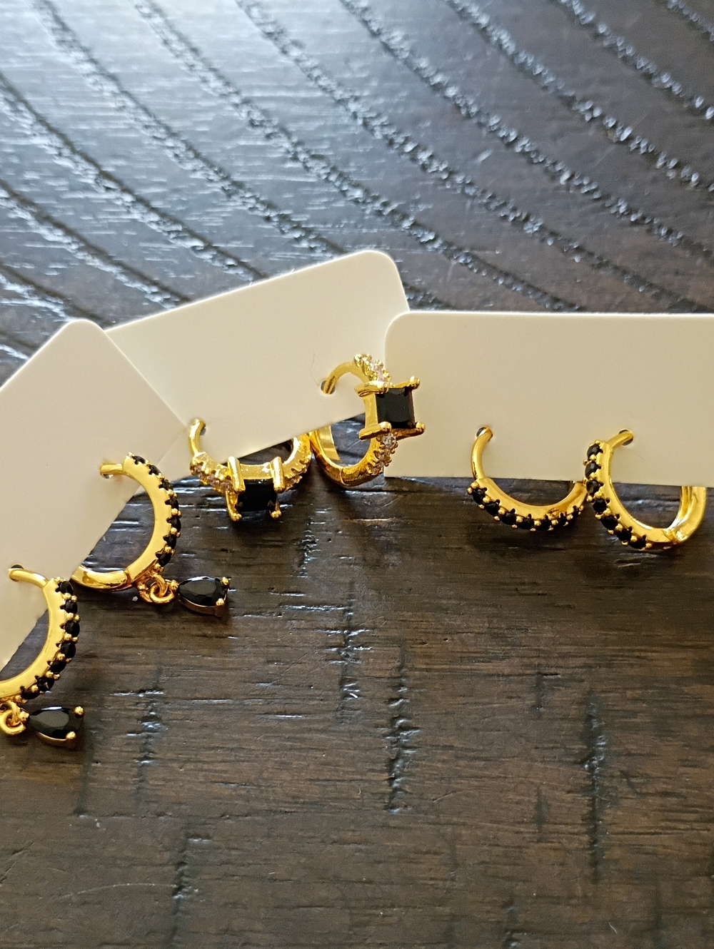 New Gold Hoop Earrings with Black Stones - Women Jewelry